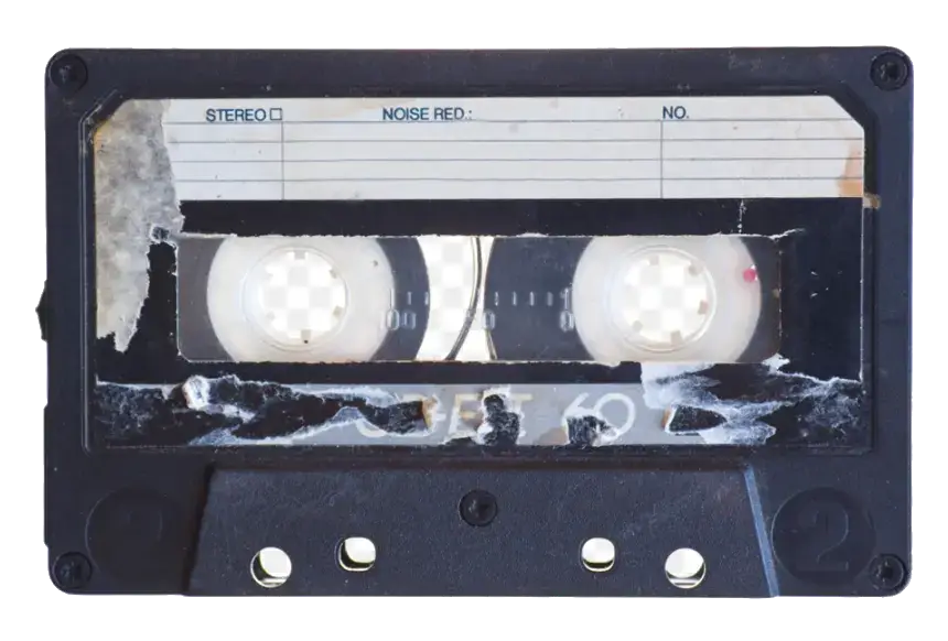An image of a broken tape player cassette