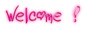 A welcome text in pink
